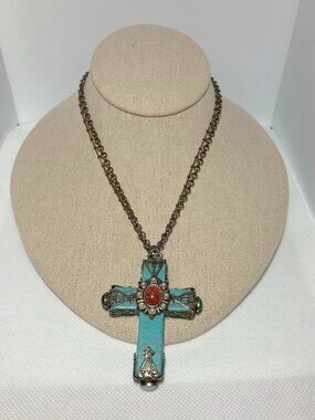 Ollipop Turquoise Cathedral Cross Pendant Necklace Sweet Romance Renaissance